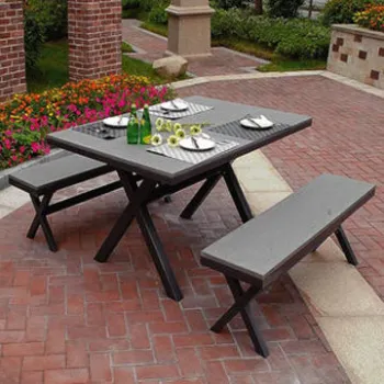 Spray Stone Table Set with Aluminum Frame and X Leg Style