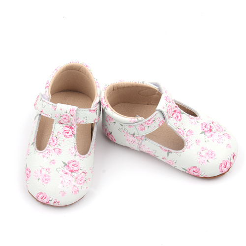 Floral Print Baby Girls T Strap Shoes