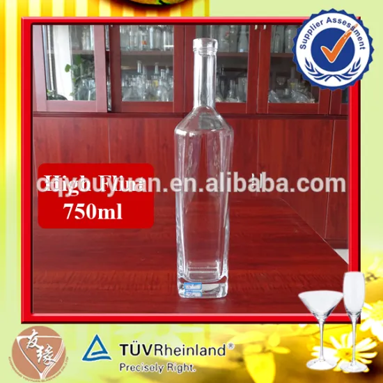 Unique shaped cork top 750ml clear empty wine bottle for sale