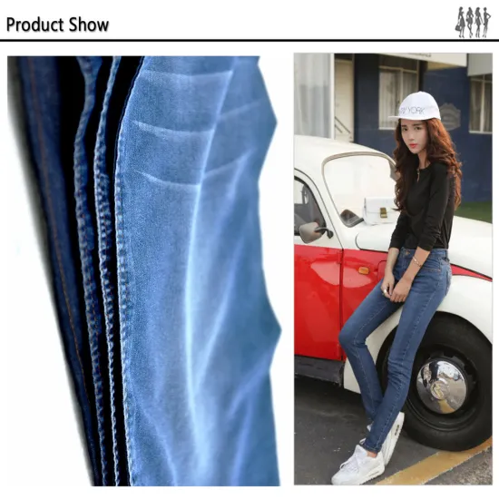 Colors Custom available polyester slub denim fabric