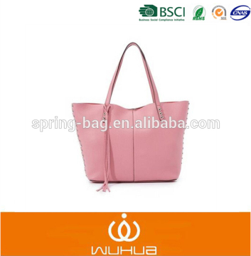 2016 Silver rivet design handbag Pink lady shoulder bag Big hand bag with small coin bag set