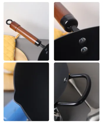 kitchenware Cooking nitriding wok Chinese traditional Steel Wok Pan With Wooden Handle Carbon Steel Wok