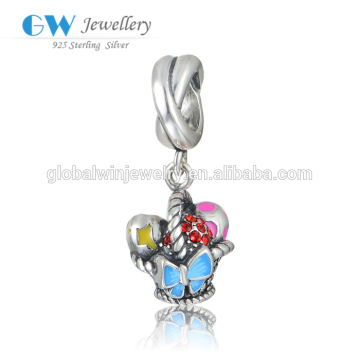 Colorful Enamel Dangling Silver Charms Spring Collection Sterling Silver Charms Flower Basket 925 Silver Charms