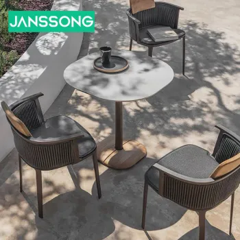 New Arrival Restaurant Commercial Cafe Outdoor Dining Furniture Set: Marble Glass Round & Square Table with 2 Chairs