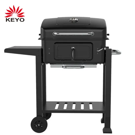 Keyo Black Trolley Barbecue Grill Outdoor Garden Movable Charcoal Barbeque Bbq Smoker Grills With Single Side Table