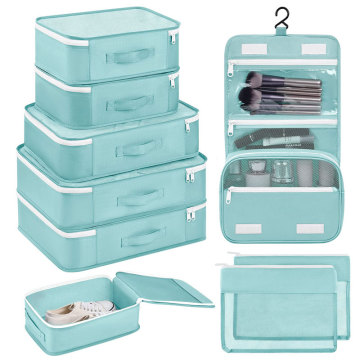Durable Waterproof Travel Bag Set: 9-Piece Luggage Cubes with Hanging Toiletry Bag
