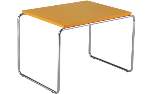 Table enfant rectangulaire en MDF jaune avec piètement en fil de fer