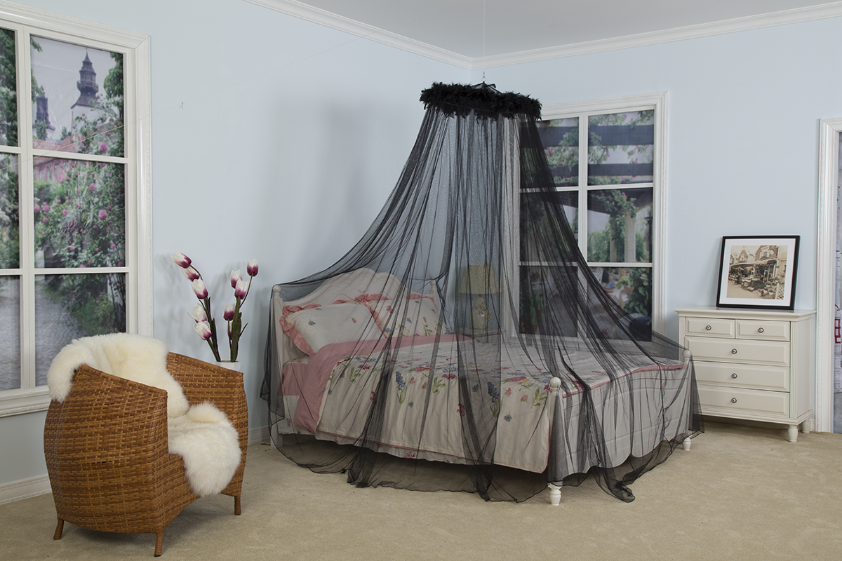 Conical Circular Black Mosquito Netting Bed Canopy