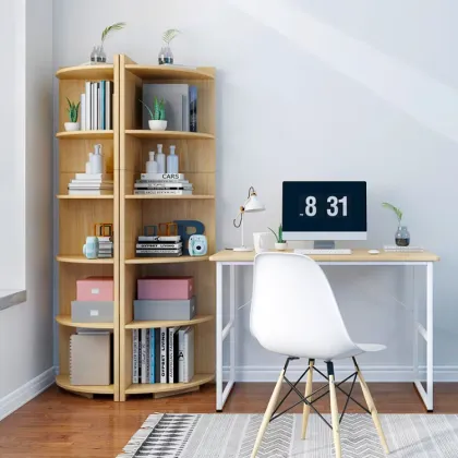 6 Layer Floor Corner Bookshelf: Simple Design Multi-layer Wood Display Bookcase