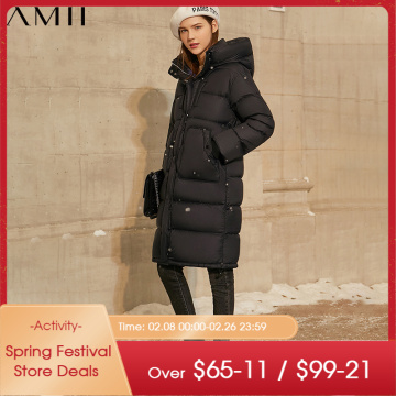 Amii Minimalism Winter High-tech Non-static Women's Down Jacket Fashion Thick Hooded 90%White Duck Down Coat Female 12040917