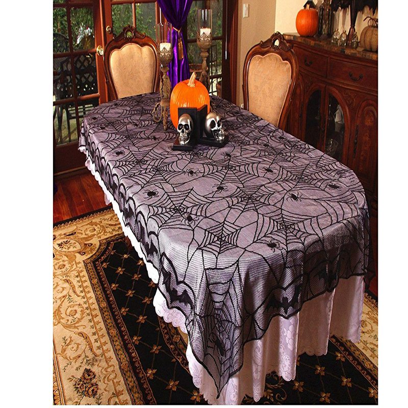 122 x 244Cm Lace Black Spider Web Halloween Decoration For Home Halloween Party Decoration Rectangle Tablecloth