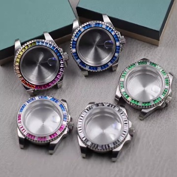 Exquisite Mechanical Watch Case Enhanced with Sapphire and Diamond, Optimized for NH35 Movement