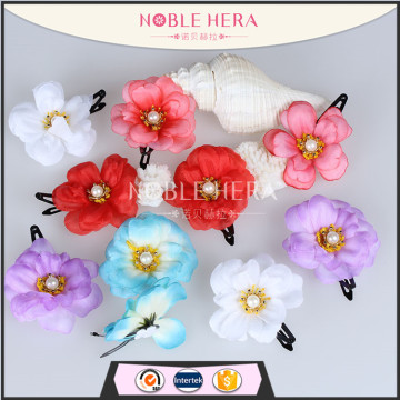 Cheap bulk metal hairpin for kids,beaded fabric flower hair clips