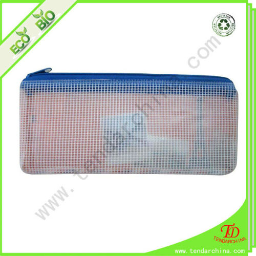 pvc pencil bag with colorful printing, made of mesh and clear pvc