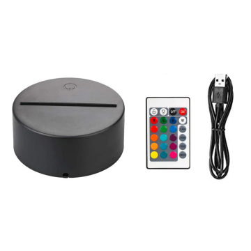 3D LED Night Light - Remote Control RGB Acrylic Black Lamp with Touch Base and USB Cable
