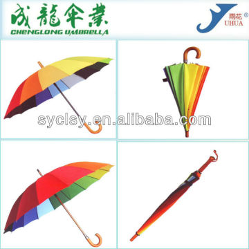 auto open pongee fabric fashion rainbow umbrella with 16k ribs