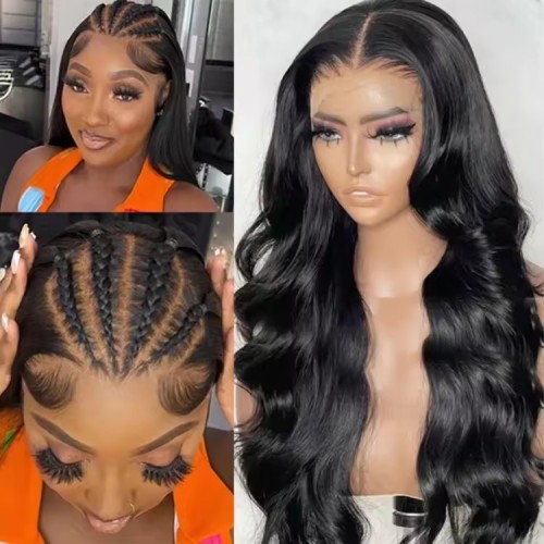 High Quality Long Body Wave Human Front Lace Black Women Curly Synthetic Hair Wig