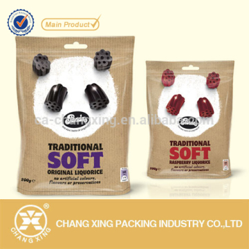Eco friendly printed snack food packaging bag/ three side seal ziplock bag for candy with euro hole