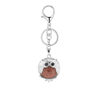 Rhodochrosite 24mm Beads Silver Owl Pendant Keychain Lobster clasp