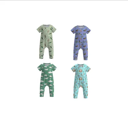 Customized Organic Cotton Infant Boys Summer Jumpsuit with Wild Duck Goose Print
