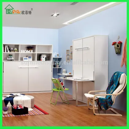 Vertical turning DIY white wall bed double wall bed folding deskl bed