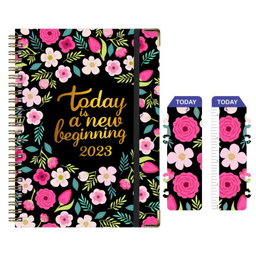 Notebook per copertina rigida per agenda 2023 personalizzabile: A5 Pianificatore a spirale con fascia elastica e angoli elastici d'oro
