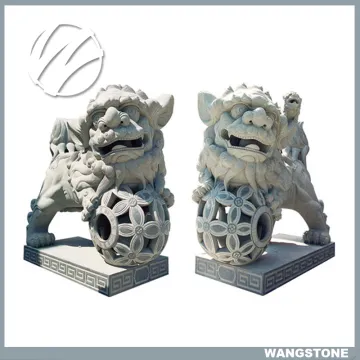 Vivid Carving Granite Lion with Ball Sculpture