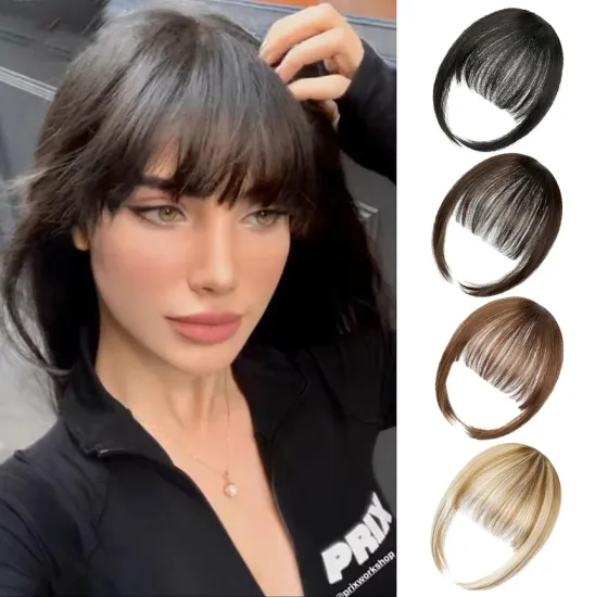 Vivian Hair Natural Straight Synthetic Blunt Bangs: High Temperature Fiber Brown Women's Clip-In Full Bangs Fringe - Human-like Hair