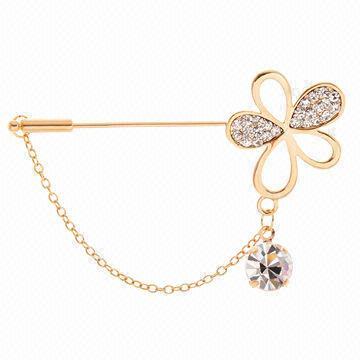 Fashionable Pins, Made of Zinc Alloy and Rhinestones, Customized Designs are Accepted