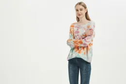 women pure cashmere tie-dye pullover