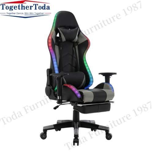 Height adjustable leather gaming chair with armrests