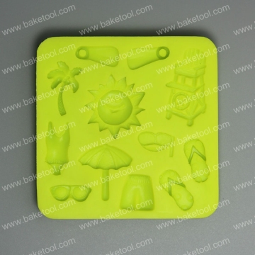 Food grade Summer beach theme silicone mold for fondant cake decorating