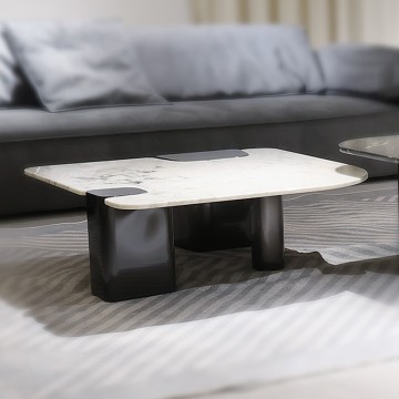 Mesa de café de mármol blanco/negro - decoración de la sala de estar de rectángulo de metal cepillado