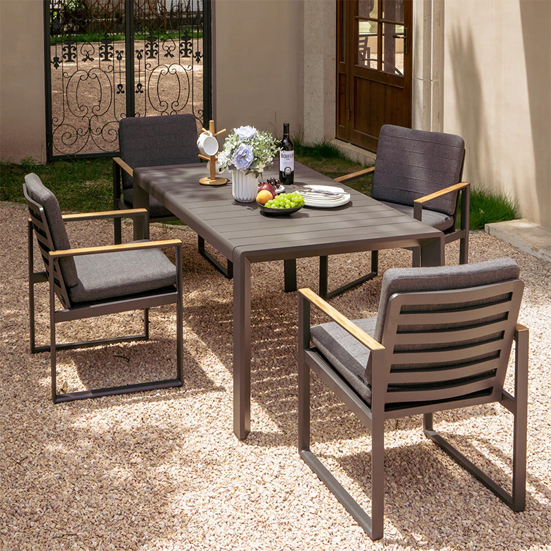 Outdoor wood-plastic tables and chairs for courtyards 3