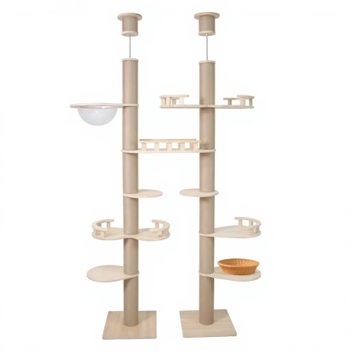 Modular DIY Luxury Wooden Cat Scratcher Tower Climbing Condo Soft Rest Platform Strong Base Eco-Friendly Pet Furniture