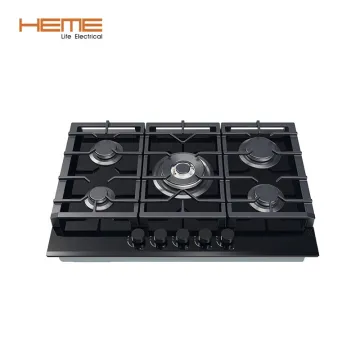 Built-in Gas Stove Supplier: 5 Burner Hob with Wok Burner and Glass Panel