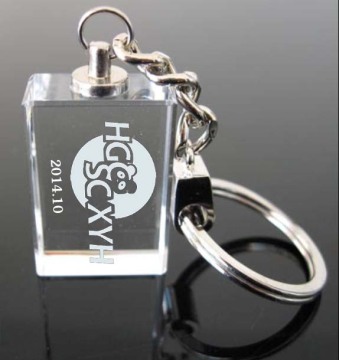 custom crystal  3d laser Crystal Keychain with led for promotional gift
