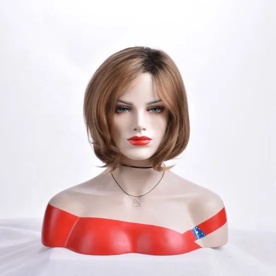 Fashion medium length synthetic hair wig with natural straight hair natural curl Bob hair wig for women