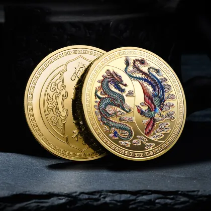 China Lucky Coin: Dragon and Phoenix Collection - Colored, Gold and Silver Plated Coin