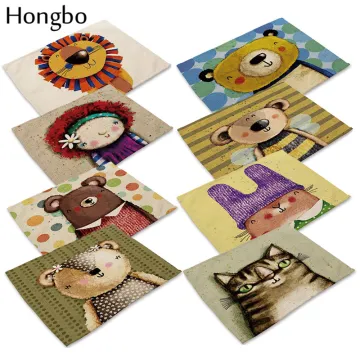 Cotton Linen Table Mat Cute Cartoon Animal Pattern Placemats For Children Kids Kitchen Dining Place Mats Pads