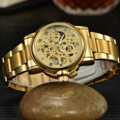 golden classic brand mechanical women watch