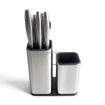 Stainless Steel Knife Block with Storage Rack - No Knives or Utensils Included
