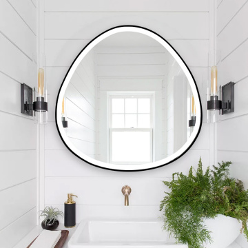 Modern Oval Black Frame Hotel Illuminated Anti-Fog Dimming LED Mirror