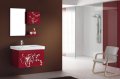 Alta qualidade parede vermelha montada banheiro com armário de granito