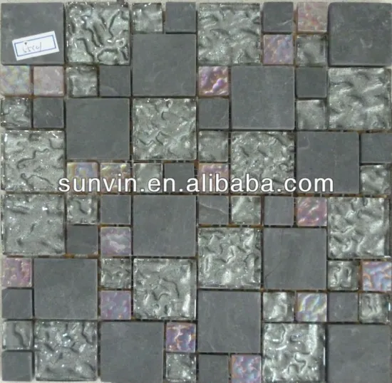 slate natural stone mixed hot melting glass mosaic tile