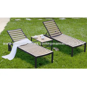 Outdoor Wooden Sunbed, Made of Fraxinus Mandshurica with Powder Coating Steel Frame