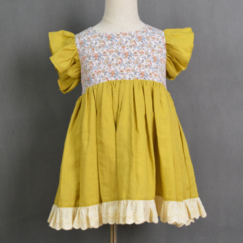 बुटीक पुष्प बुना हुआ पीला बेबी लड़की ड्रेस