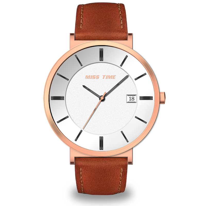 hottest ultra thin mininalist quartz watch leather band