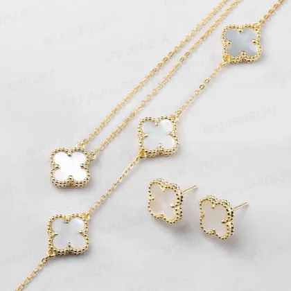 SPJ Clover Necklace Brand: 925 Sterling Silver Four Leaf Clover Jewelry Set