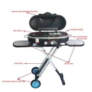 Portable Outdoor Indoor Gas Cooking Stove: A Versatile 3.0KW Propane Camping BBQ Grill with Foldable Range and Suitcase Griddle Design